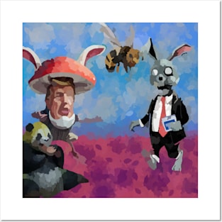 watercolor zombie rabbit wildlife with mushroom Posters and Art